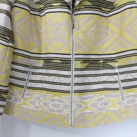 Women Moto Jacket New sz 0 Small Chico's Aztec Print Coat Zipper Jacquard - Picture 10 of 12